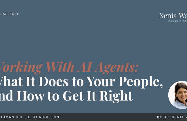 Header image for the blog post on working with AI agents, showing the title "Working With AI Agents: What It Does to Your People, and How to Get It Right"